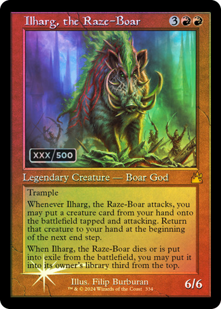 Ilharg, the Raze-Boar (Retro Frame) (Serial Numbered) (334) [Ravnica Remastered] foil - Deck Out Gaming