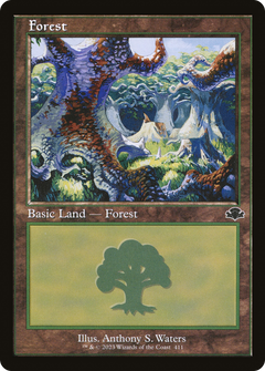 Forest (411) (Retro Frame) (411) [Dominaria Remastered] foil - Deck Out Gaming