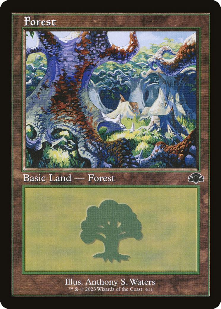 Forest (411) (Retro Frame) (411) [Dominaria Remastered] foil - Deck Out Gaming