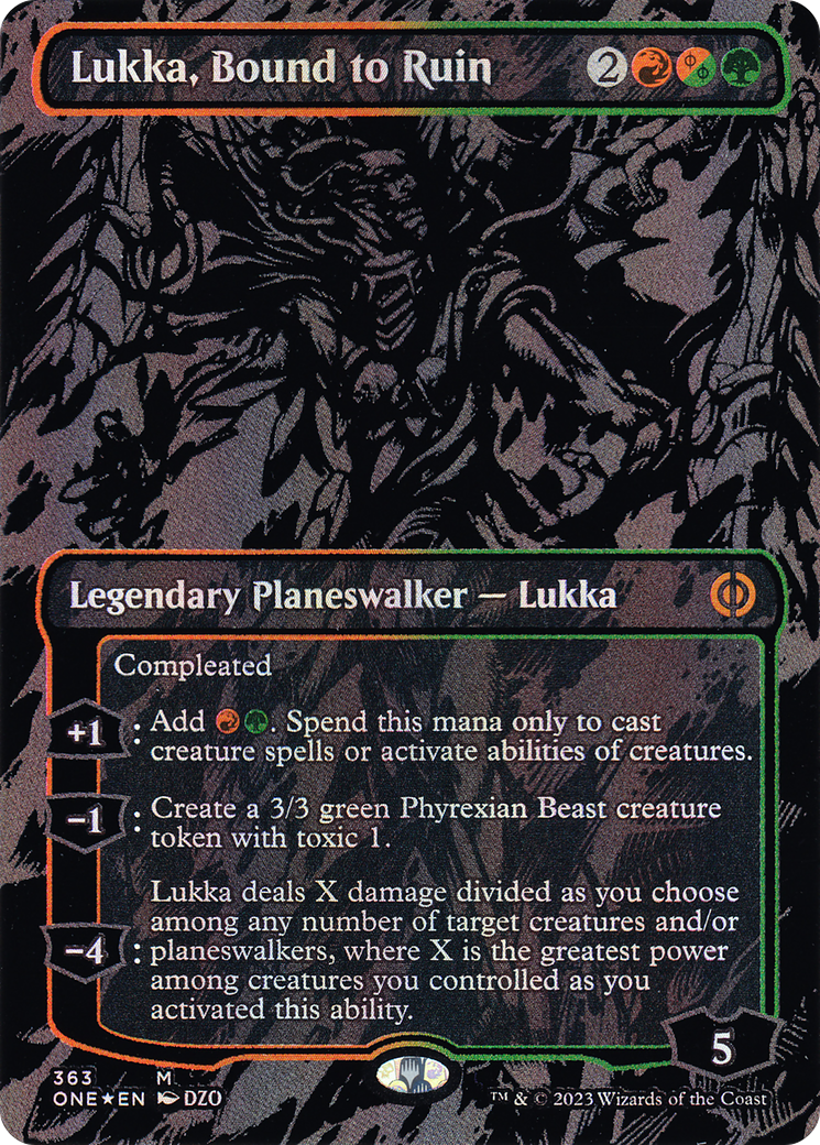 Lukka, Bound to Ruin (Oil Slick Raised Foil) (363) [Phyrexia: All Will Be One] foil - Deck Out Gaming