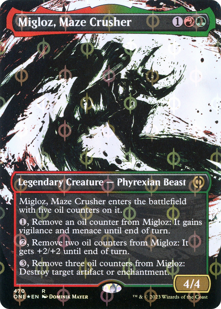 Migloz, Maze Crusher (Showcase) (Step-and-Compleat Foil) (470) [Phyrexia: All Will Be One] foil - Deck Out Gaming