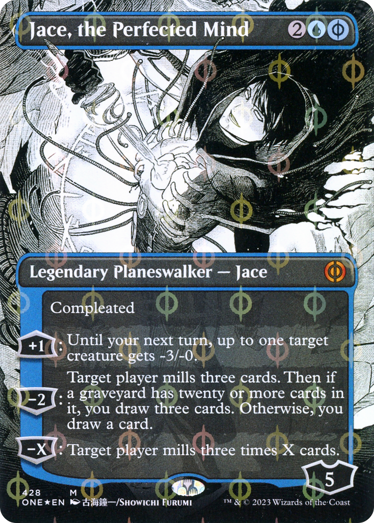 Jace, the Perfected Mind (Borderless) (Step-and-Compleat Foil) (428) [Phyrexia: All Will Be One] foil - Deck Out Gaming