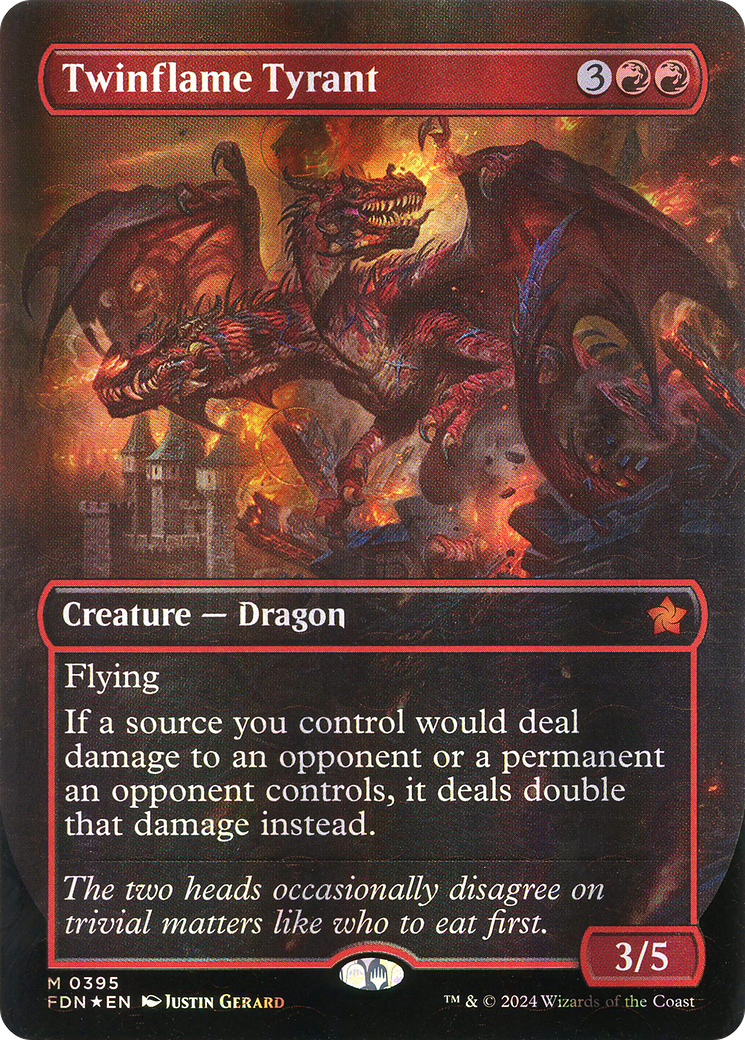 Twinflame Tyrant (Borderless) (Mana Foil) (395) [Foundations] foil - Deck Out Gaming