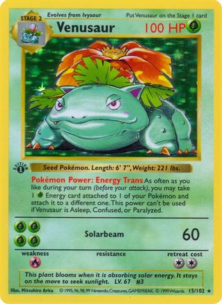 Venusaur (15) [Base Set (Shadowless)] Unlimited Holofoil - Deck Out Gaming