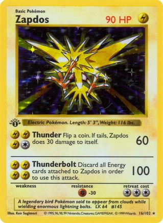 Zapdos (16) [Base Set (Shadowless)] Unlimited Holofoil - Deck Out Gaming