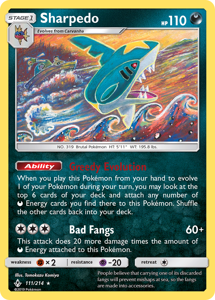 Sharpedo (111/214) [Sun & Moon: Unbroken Bonds] Reverse Holofoil - Deck Out Gaming