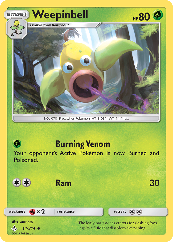 Weepinbell (14/214) [Sun & Moon: Unbroken Bonds] Reverse Holofoil - Deck Out Gaming