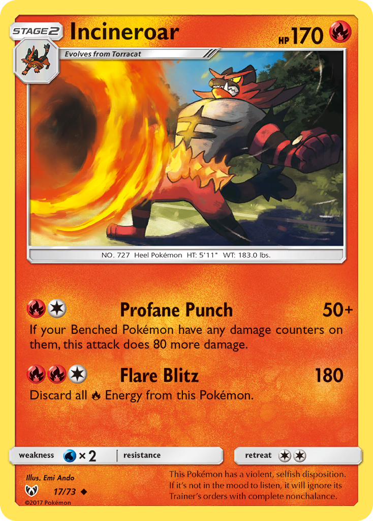 Incineroar (17/73) [Sun & Moon: Shining Legends] Reverse Holofoil - Deck Out Gaming