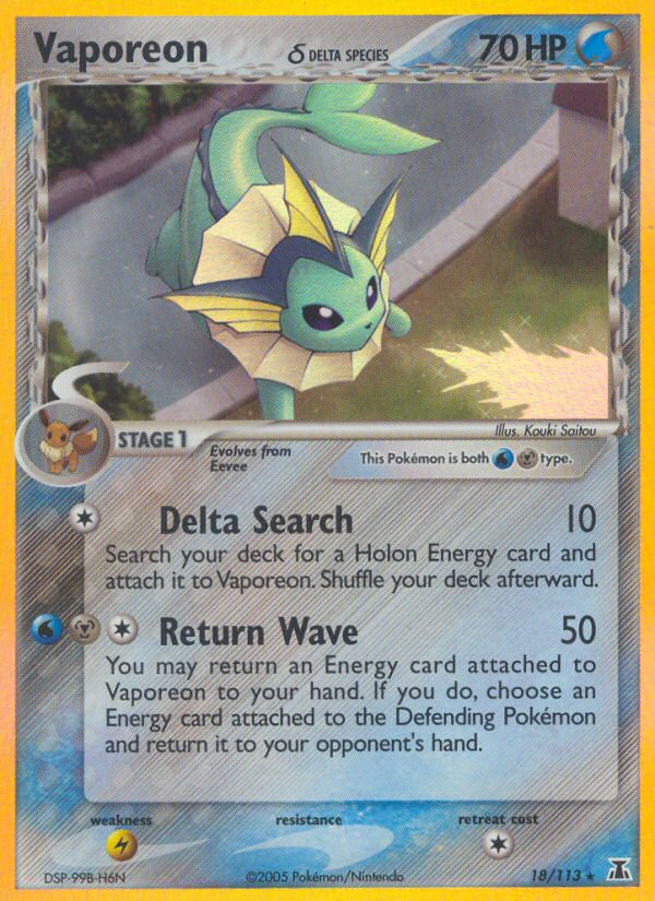 Vaporeon (18/113) (Delta Species) (Stamped) [EX: Delta Species] - Deck Out Gaming