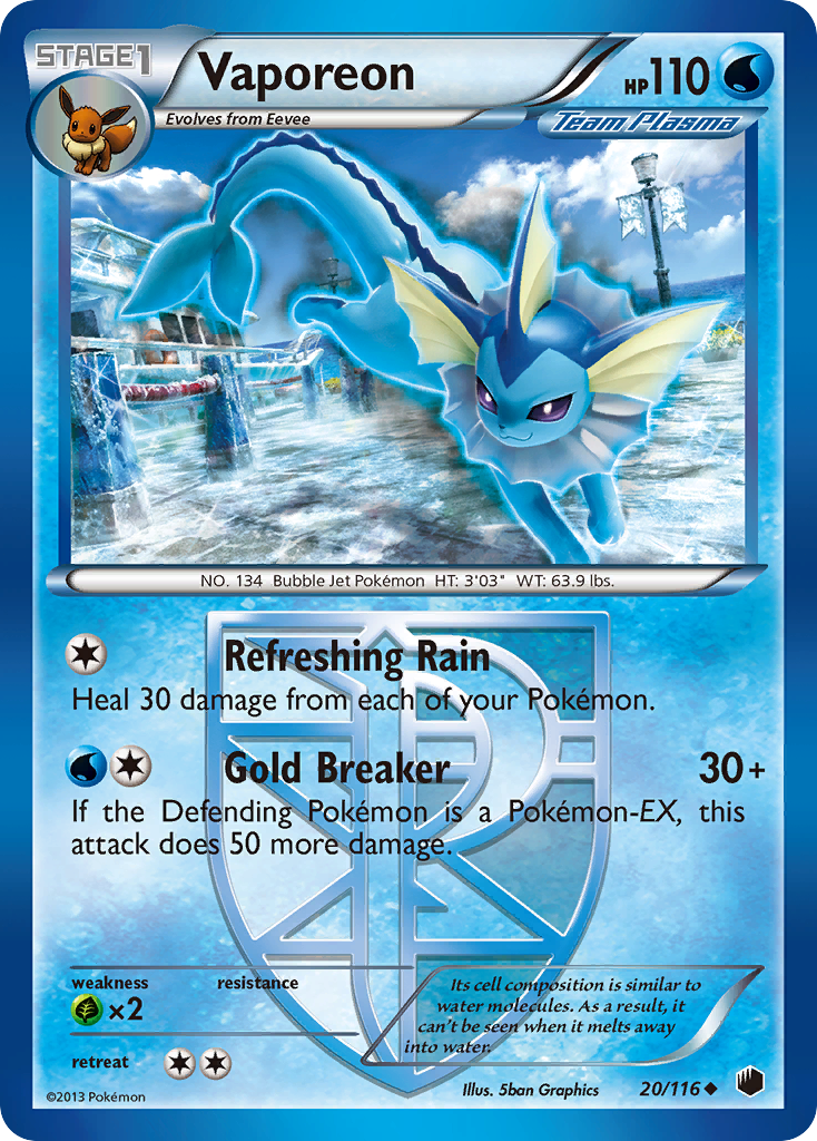 Vaporeon (Team Plasma) (20) [Plasma Freeze] Reverse Holofoil - Deck Out Gaming