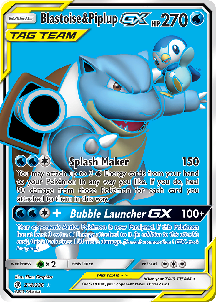 Blastoise & Piplup GX (Full Art) (214/236) [SM - Cosmic Eclipse] - Deck Out Gaming