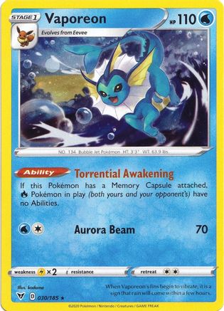 Vaporeon (030/185) (Cosmos Holo) [Sword & Shield: Vivid Voltage] - Deck Out Gaming