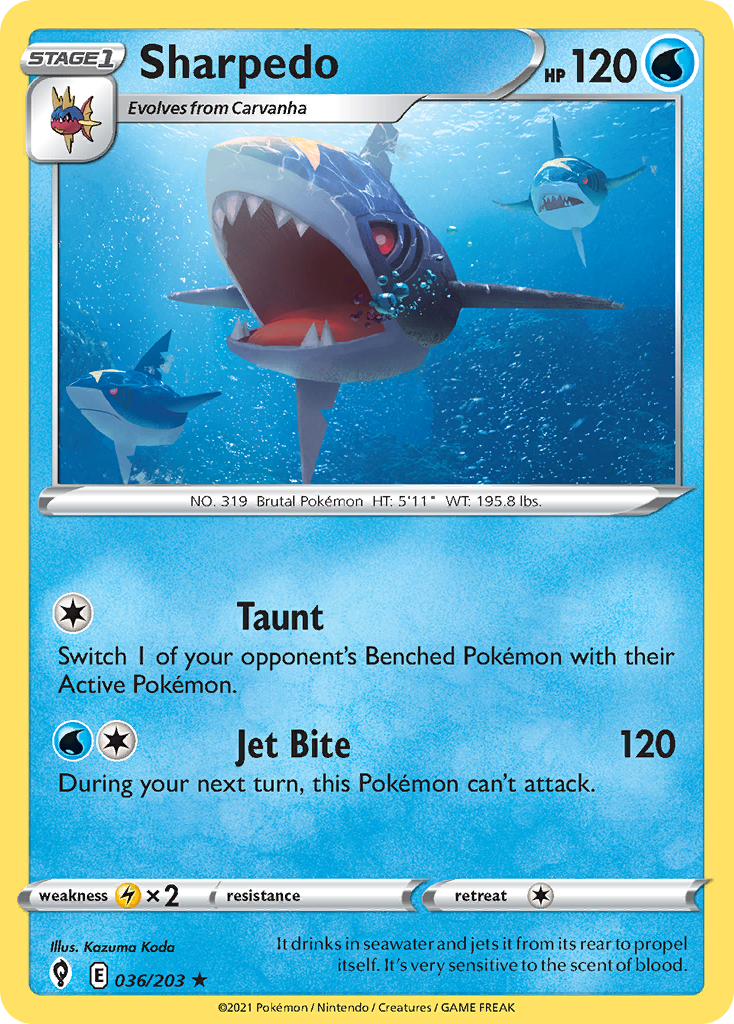 Sharpedo (036/203) [Sword & Shield: Evolving Skies] Reverse Holofoil - Deck Out Gaming