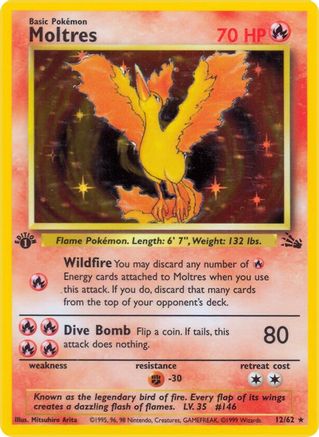 Moltres (12) [Fossil] 1st Edition Holofoil - Deck Out Gaming