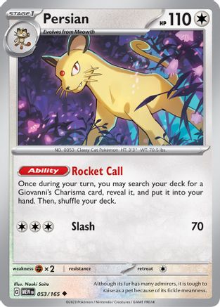 Persian (53) [SV: Scarlet and Violet 151] Reverse Holofoil - Deck Out Gaming