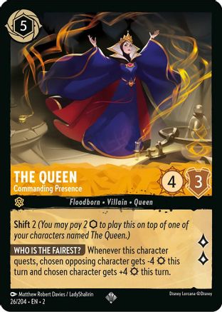 The Queen - Commanding Presence (26/204) [Rise of the Floodborn] Cold Foil - Deck Out Gaming