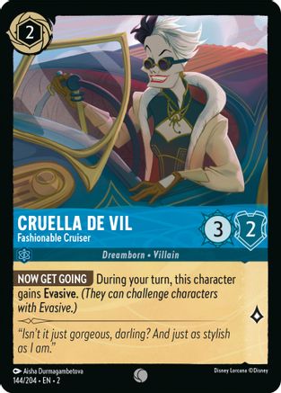 Cruella De Vil - Fashionable Cruiser (144/204) [Rise of the Floodborn] Cold Foil - Deck Out Gaming