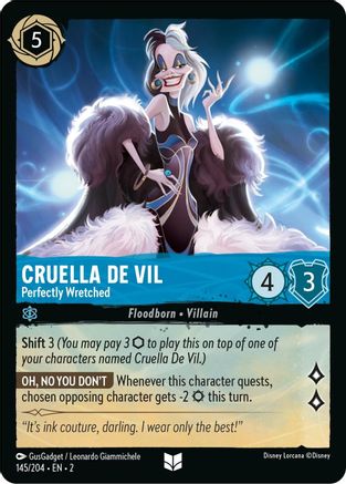 Cruella De Vil - Perfectly Wretched (145/204) [Rise of the Floodborn] Cold Foil - Deck Out Gaming