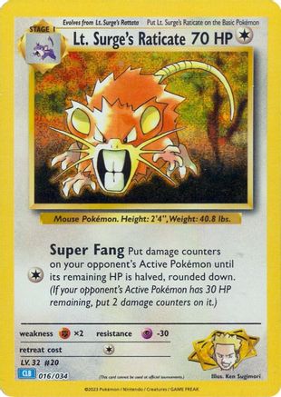 Lt. Surge's Raticate (16) [Trading Card Game Classic] Holofoil