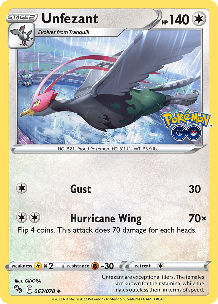 Unfezant (063/078) [Pokémon GO] Reverse Holofoil - Deck Out Gaming