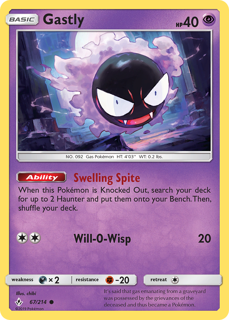 Gastly (67/214) [Sun & Moon: Unbroken Bonds] Reverse Holofoil - Deck Out Gaming