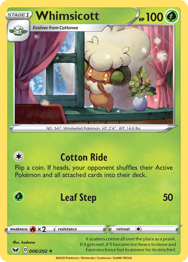 Whimsicott (006/202) [SWSH01: Sword & Shield Base Set] Reverse Holofoil - Deck Out Gaming