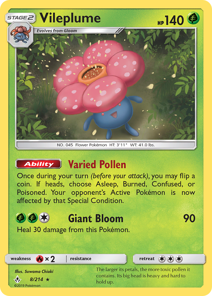 Vileplume (8/214) [Sun & Moon: Unbroken Bonds] Reverse Holofoil - Deck Out Gaming