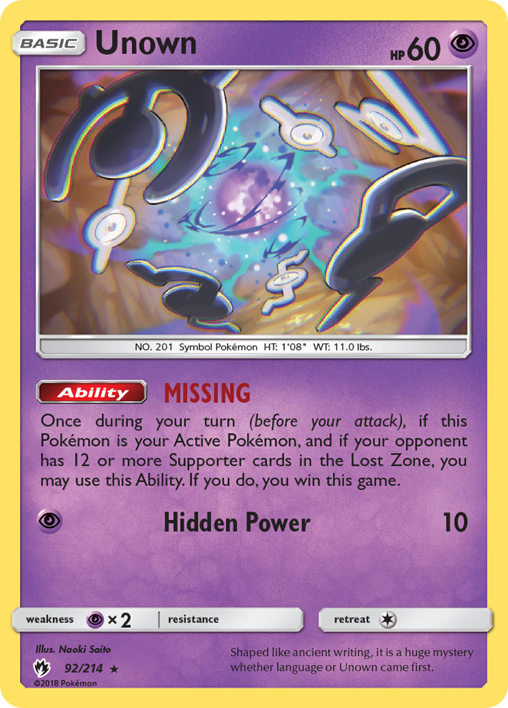 Unown (92) (92) [SM - Lost Thunder] Reverse Holofoil - Deck Out Gaming