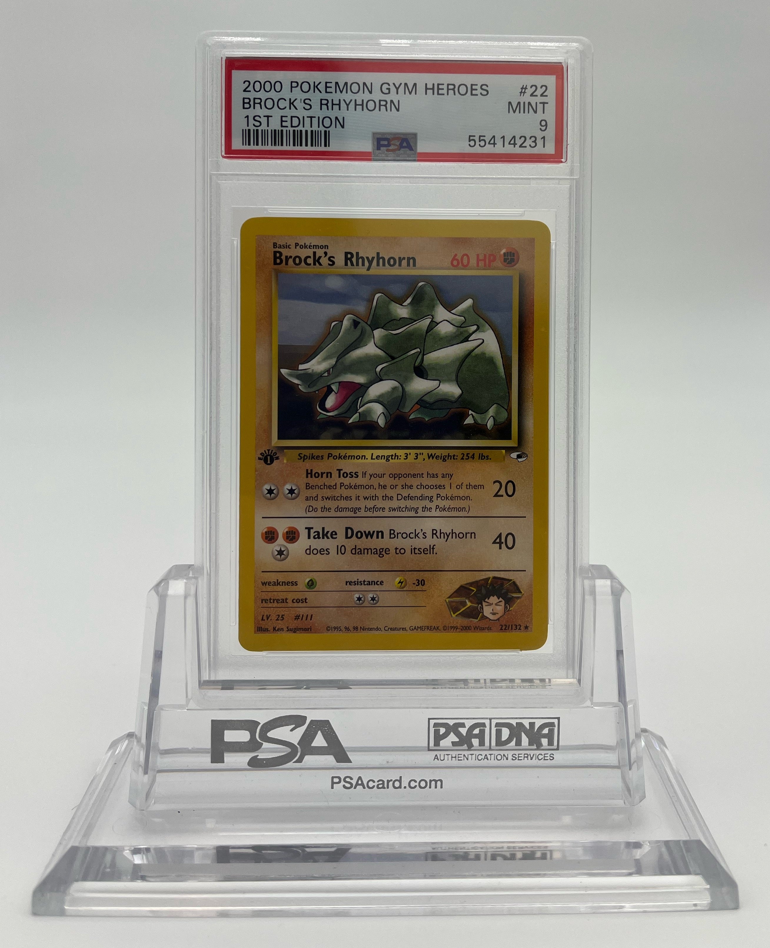 Brock's Rhyhorn - Gym Heroes 1st Edition - 22 - PSA 9 - Deck Out Gaming