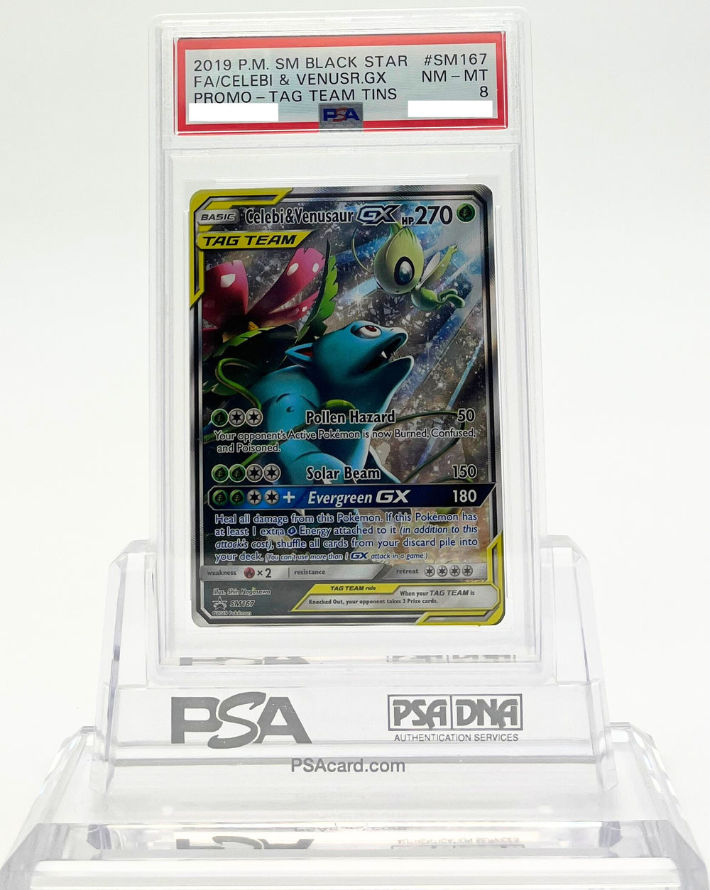 Celebi & Venusaur GX - SM Promos - SM167 - PSA 8 - Deck Out Gaming