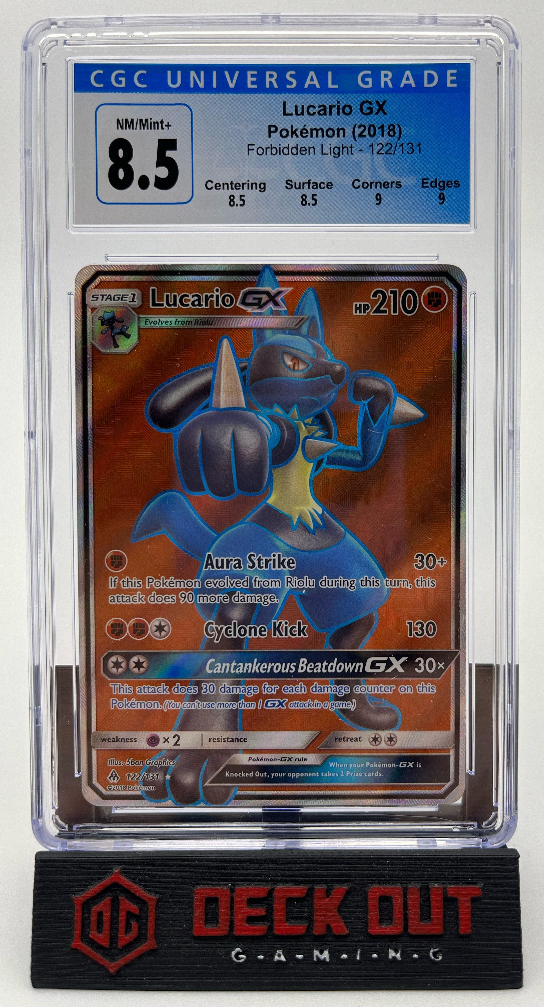 Lucario GX - Forbidden Light - 122/131 - CGC 8.5 (8.5/8.5/9.0/9.0) - Deck Out Gaming