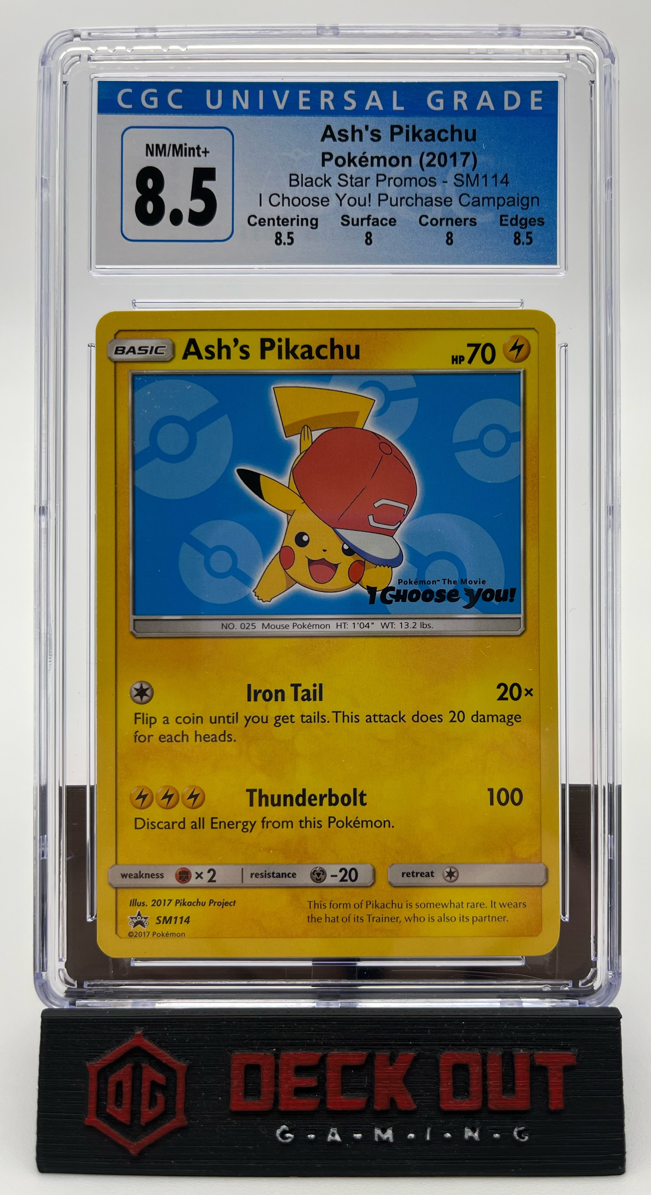 Ash's Pikachu - SM Promos - SM114 - CGC 8.5 (8.5/8.0/8.0/8.5) - Deck Out Gaming