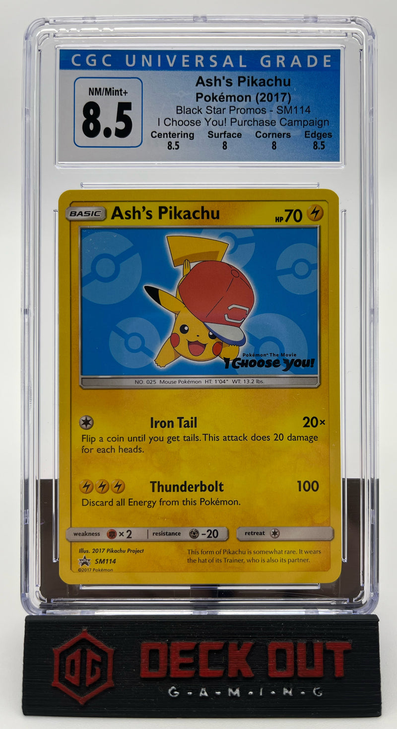 Ash's Pikachu - SM Promos - SM114 - CGC 8.5 (8.5/8.0/8.0/8.5) - Deck Out Gaming