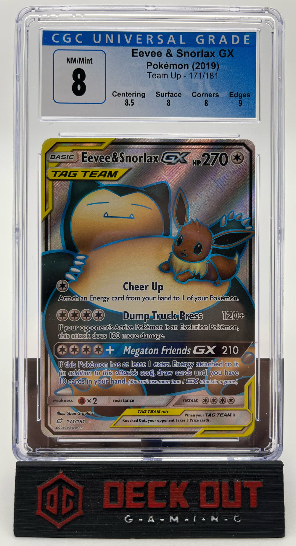 Eevee & Snorlax GX - Team Up - 171/181 - CGC 8.0 (8.5/8.0/8.0/9.0) - Deck Out Gaming