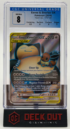 Eevee & Snorlax GX - Team Up - 171/181 - CGC 8.0 (8.5/8.0/8.0/9.0) - Deck Out Gaming
