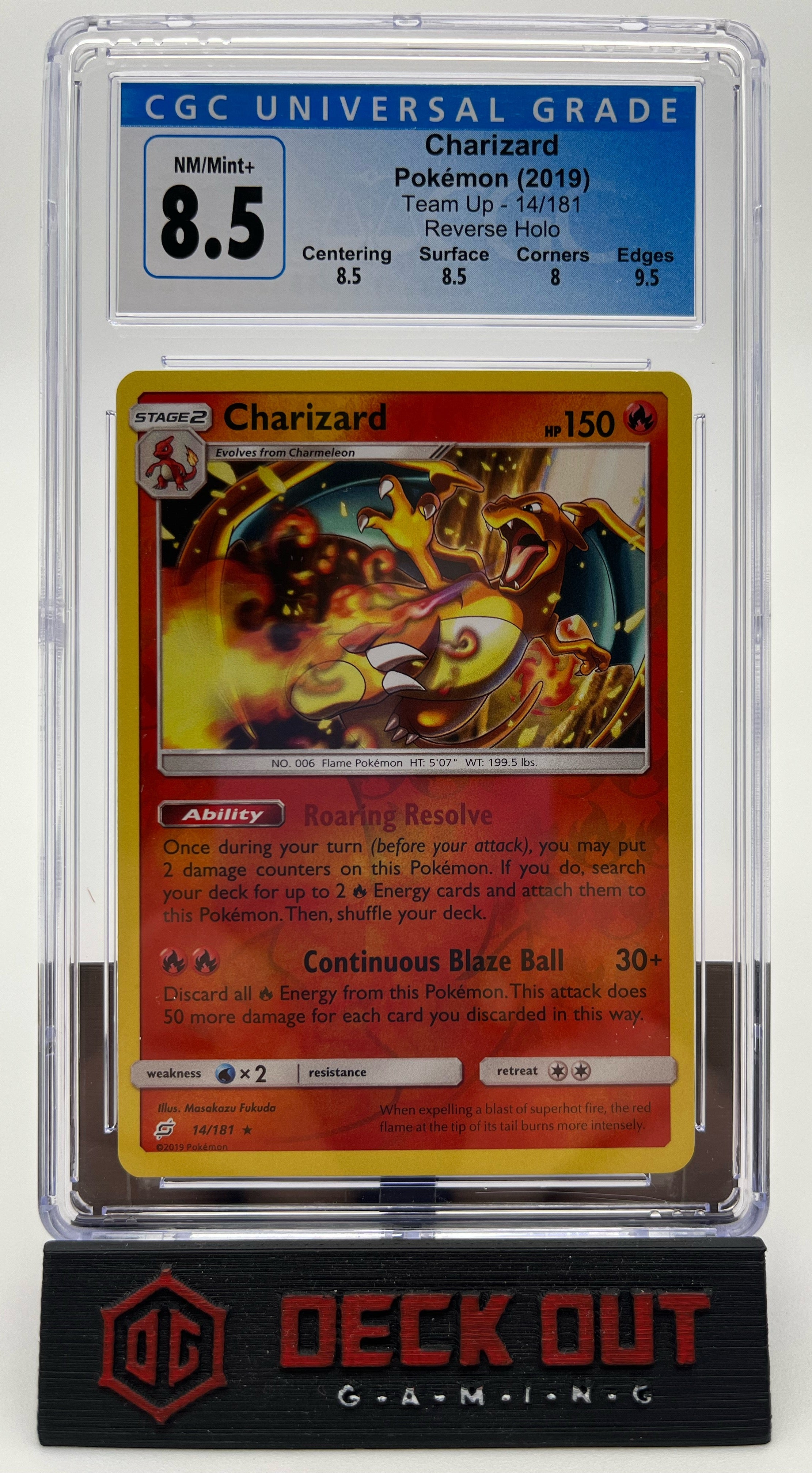 Charizard (Reverse Holo) - Team Up - 14/181 - CGC 8.5 (8.5/8.5/8.0/9.5) - Deck Out Gaming