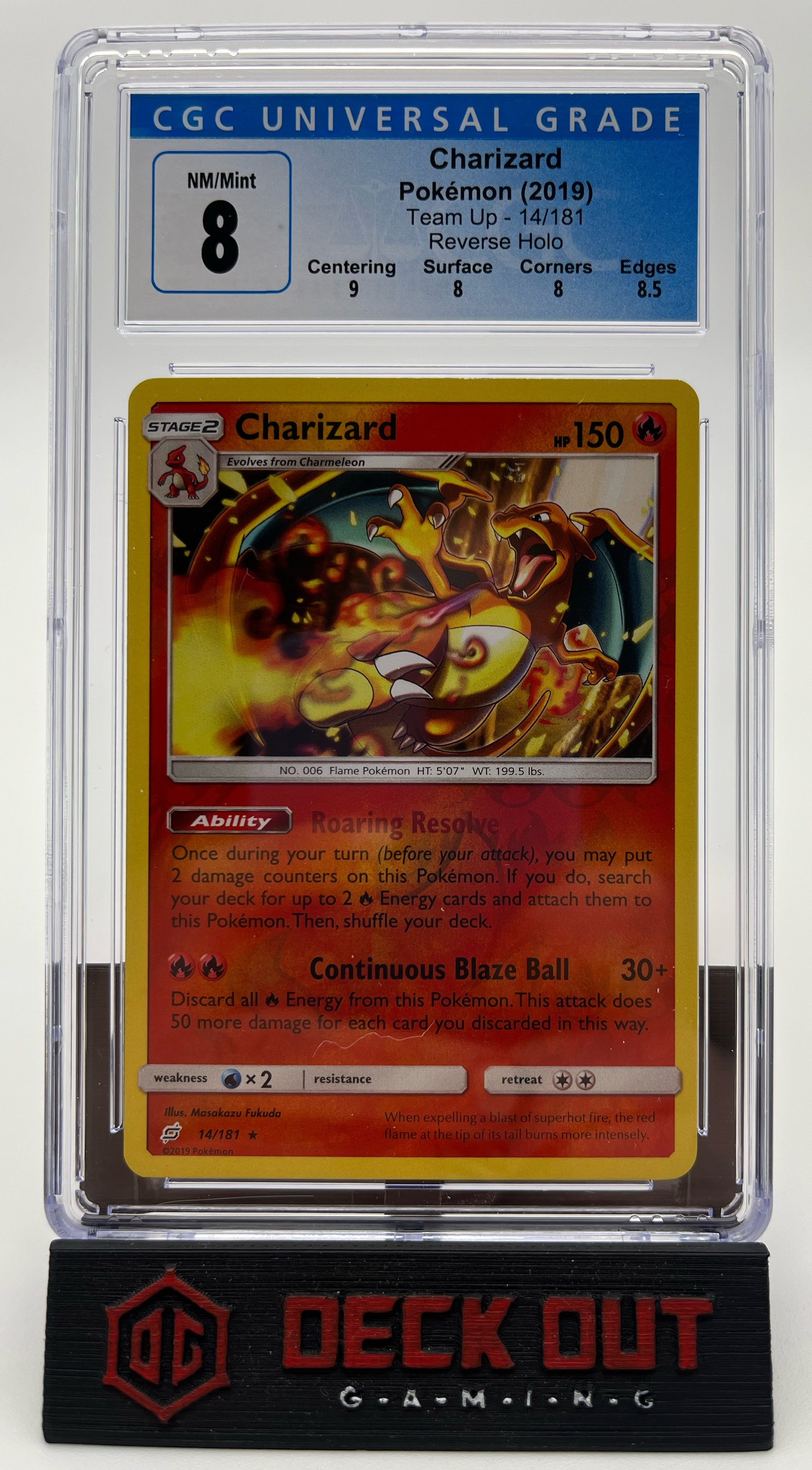 Charizard (Reverse Holo) - Team Up - 14/181 - CGC 8.0 (9.0/8.0/8.0/8.5) - Deck Out Gaming