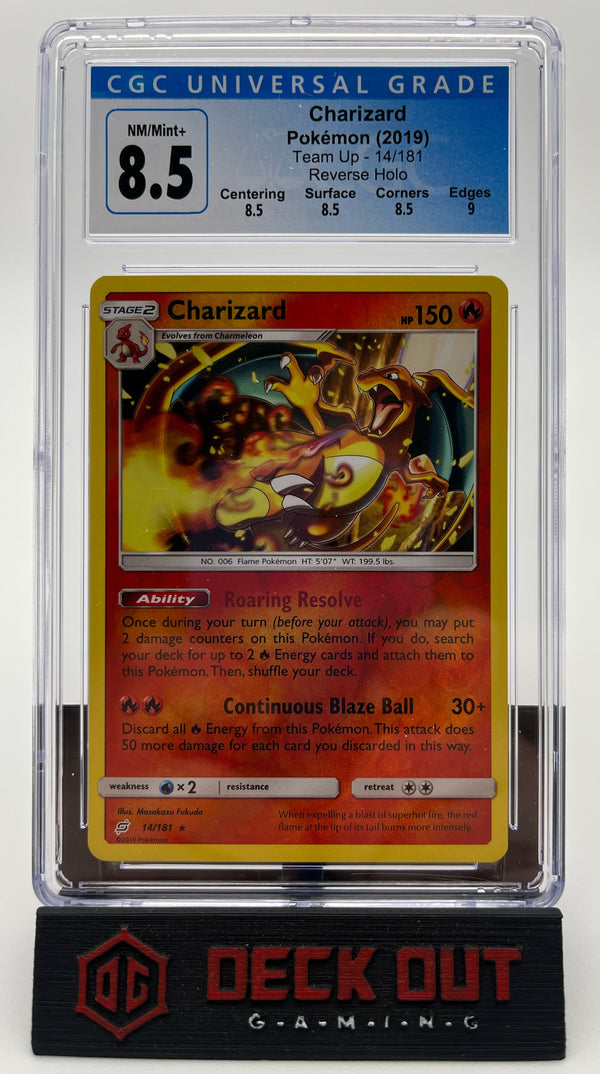 Charizard (Reverse Holo) - Team Up - 14/181 - CGC 8.5 (8.5/8.5/8.5/9.0) - Deck Out Gaming