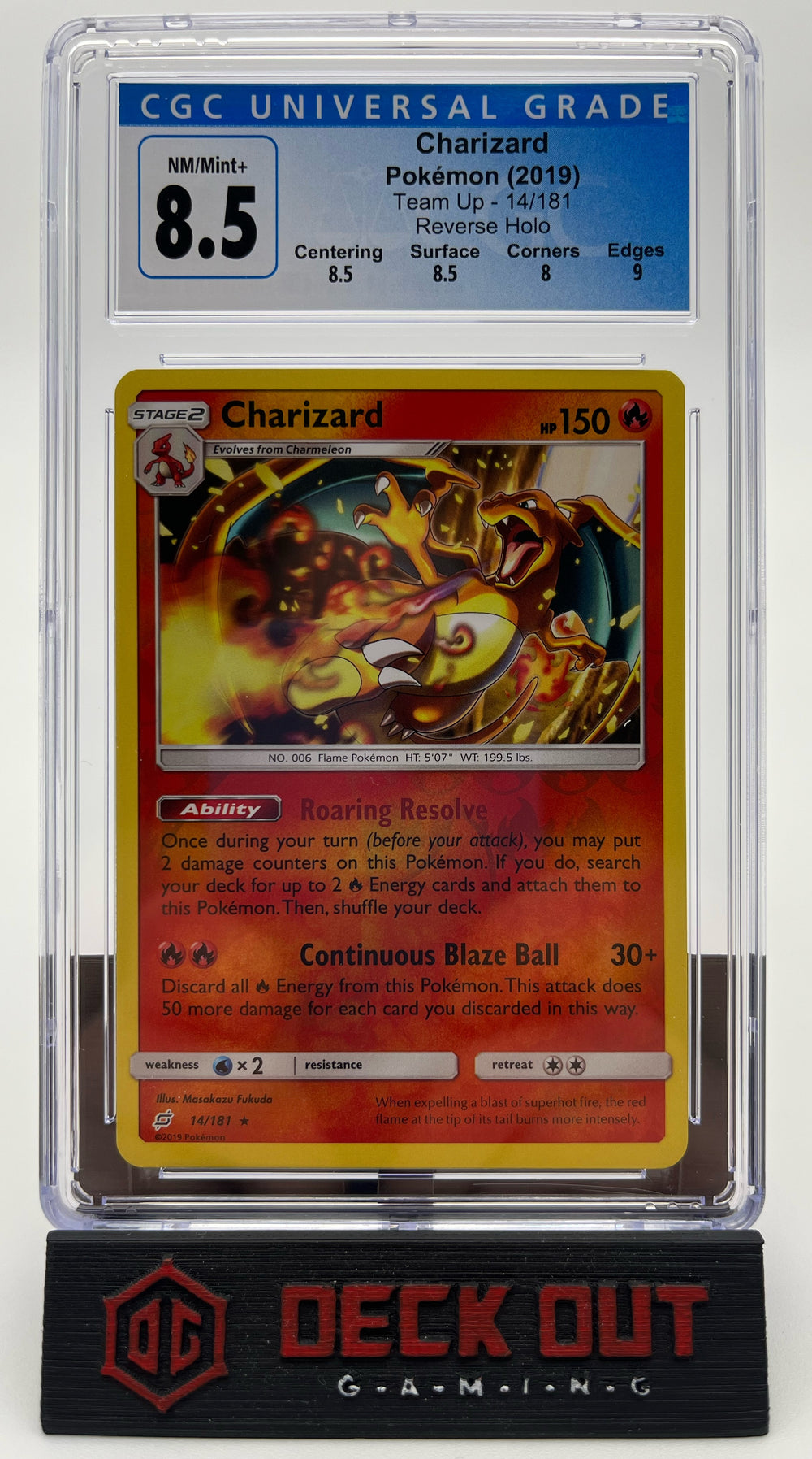 Charizard (Reverse Holo) - Team Up - 14/181 - CGC 8.5 (8.5/8.5/8.0/9.0) - Deck Out Gaming