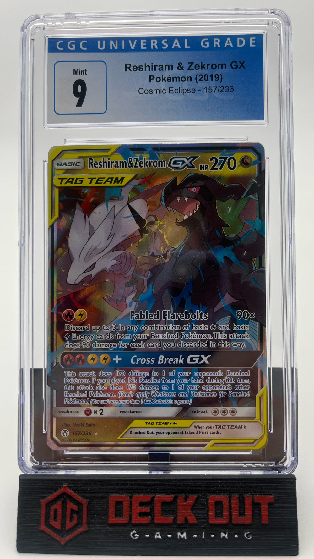 Reshiram & Zekrom GX - Cosmic Eclipse - 157/236 - CGC 9.0 - Deck Out Gaming