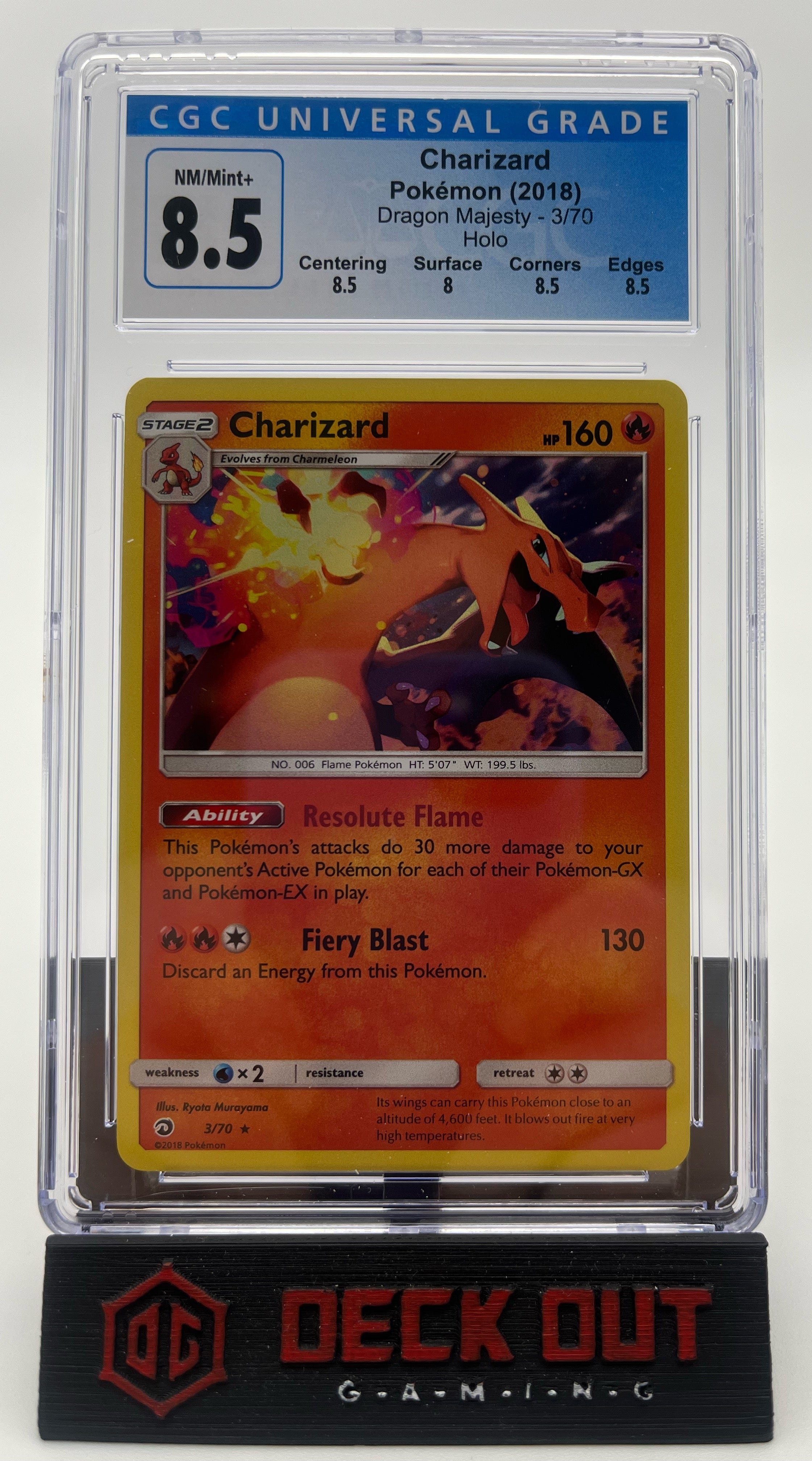 Charizard - Dragon Majesty - 3/70 - CGC 8.5 (8.5/8.0/8.5/8.5) - Deck Out Gaming