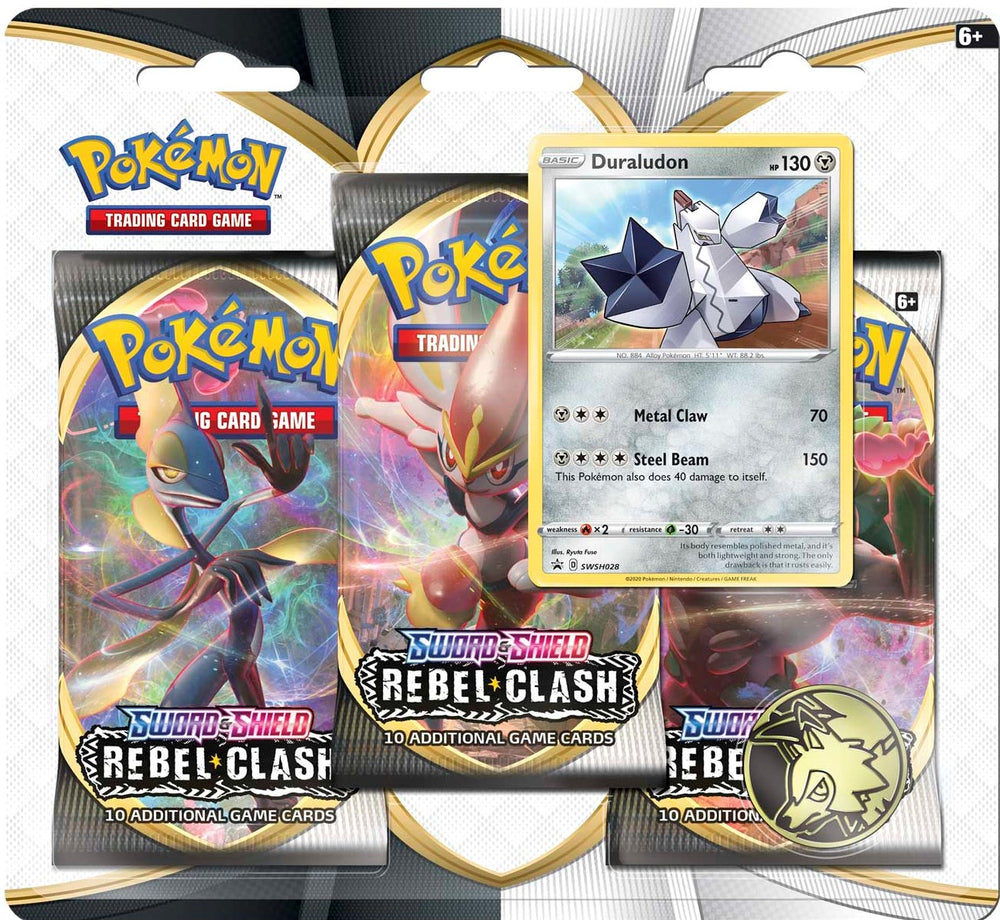 Pokemon SWSH Rebel Clash 3-Pack Blister - Duraludon - Deck Out Gaming