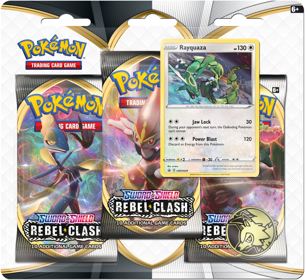 Pokemon SWSH Rebel Clash 3-Pack Blister - Rayquaza - Deck Out Gaming