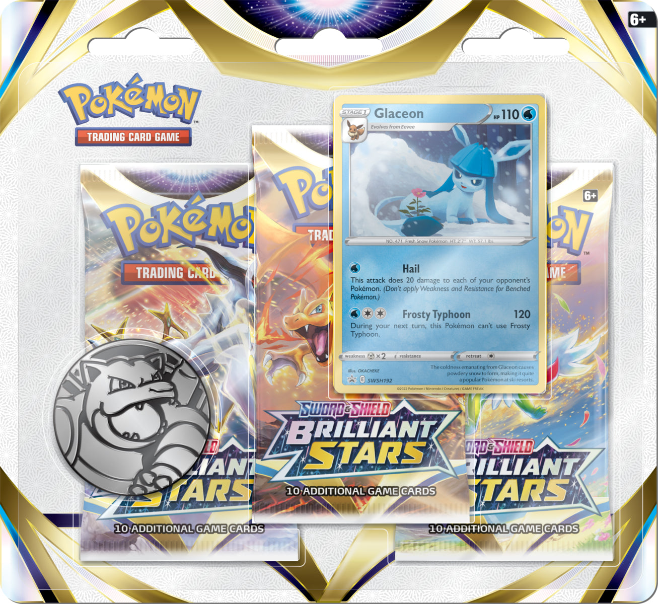 Pokemon SWSH Brilliant Stars 3-Pack Blister - Glaceon - Deck Out Gaming