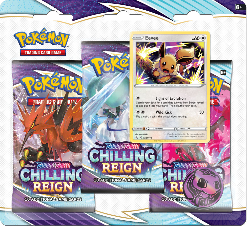 Pokemon SWSH Chilling Reign 3-Pack Blister - Eevee - Deck Out Gaming