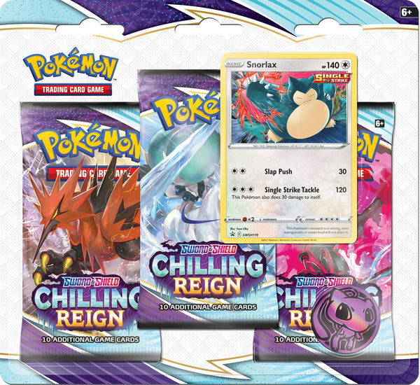 Pokemon SWSH Chilling Reign 3-Pack Blister - Snorlax - Deck Out Gaming