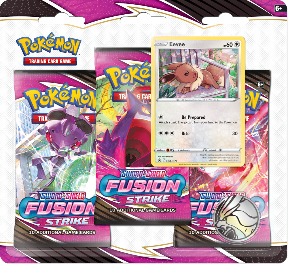 Pokemon SWSH Fusion Strike 3-Pack Blister - Eevee - Deck Out Gaming