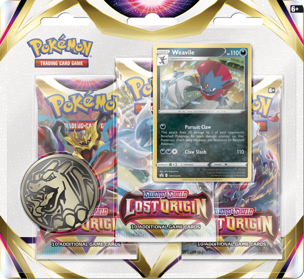 Pokemon SWSH Lost Origin 3-Pack Blister - Weavile - Deck Out Gaming