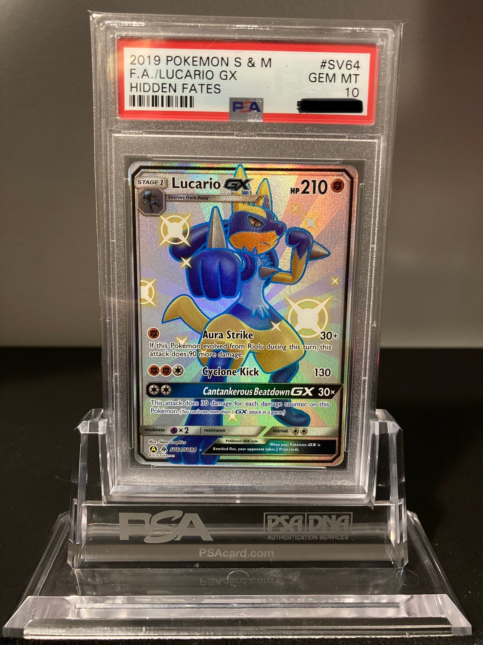 Lucario GX - Hidden Fates - SV64 - PSA 10 - Deck Out Gaming