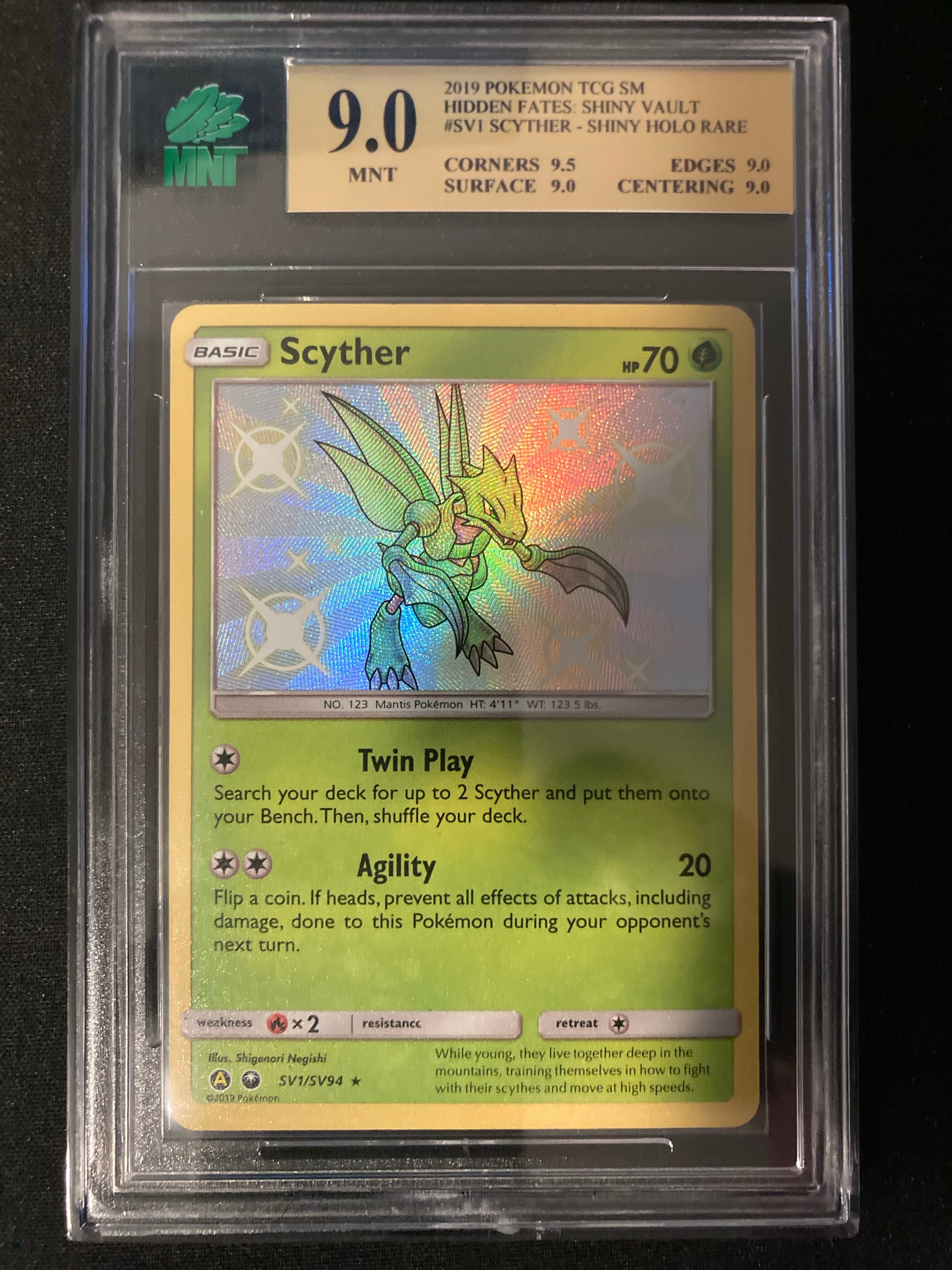 Scyther - Hidden Fates Shiny Vault - SV1 - MNT 9.0 (9.5/9.0/9.0/9.0) - Deck Out Gaming